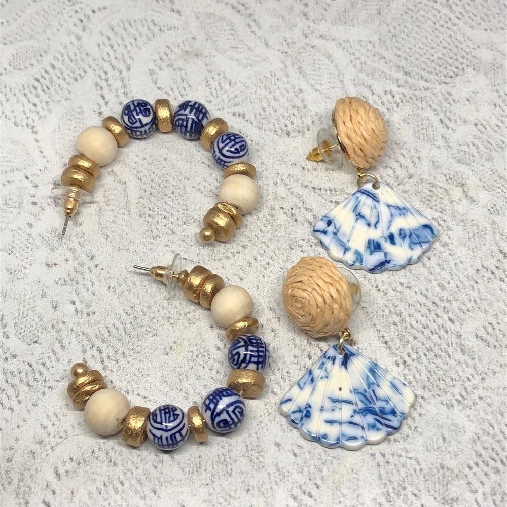 Curated Bundle Asian Ceramic Statement Look Earri… - image 2